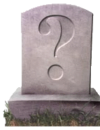 tombstone with question mark