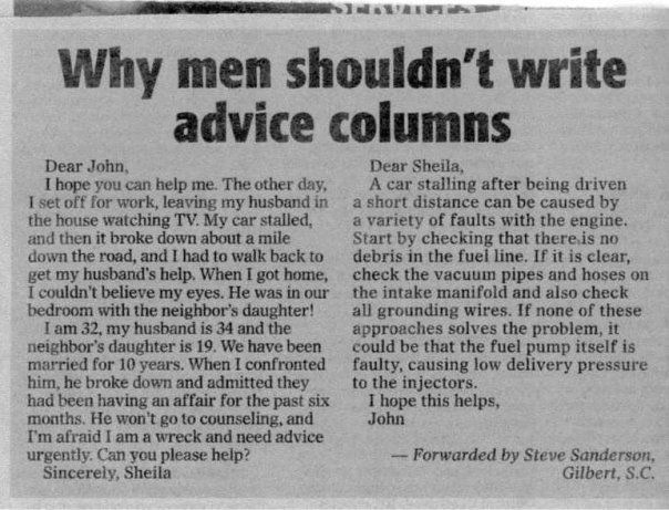 Blog- Why men shouldn't write advice colums