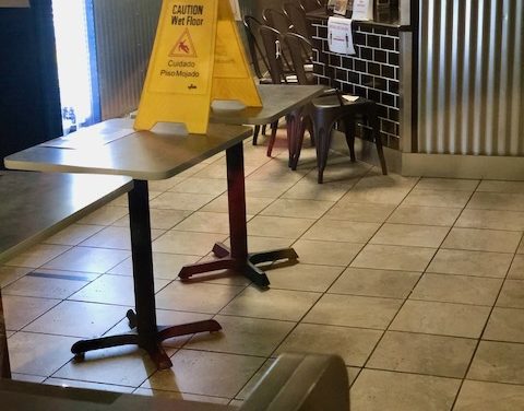 Postcard from Silicon Valley — impact of a pandemic — wet floor signs repurposed