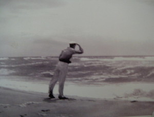 Richard Hendrickson looking out over the Atlantic during a storm in the 1930s