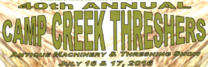 July Camp Creek Theshers event sign